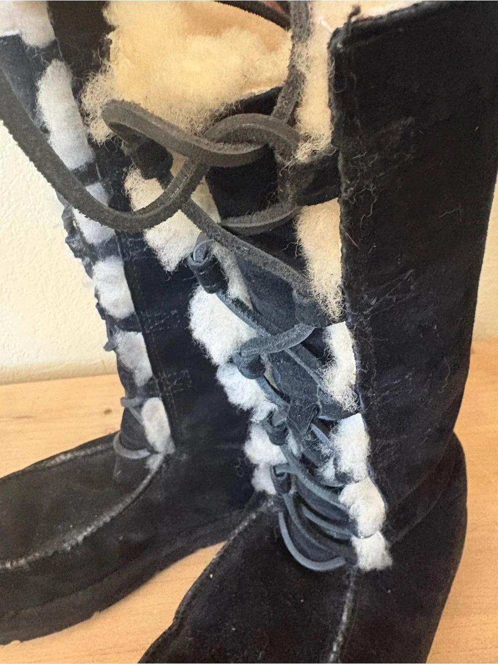 UGG Black Suede Mid-Calf Boots with Metallic Logo